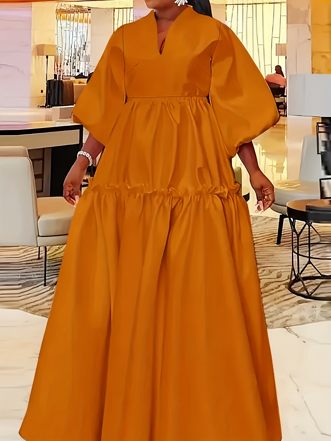 plus size womens casual v neck short sleeve dress mustard Temu