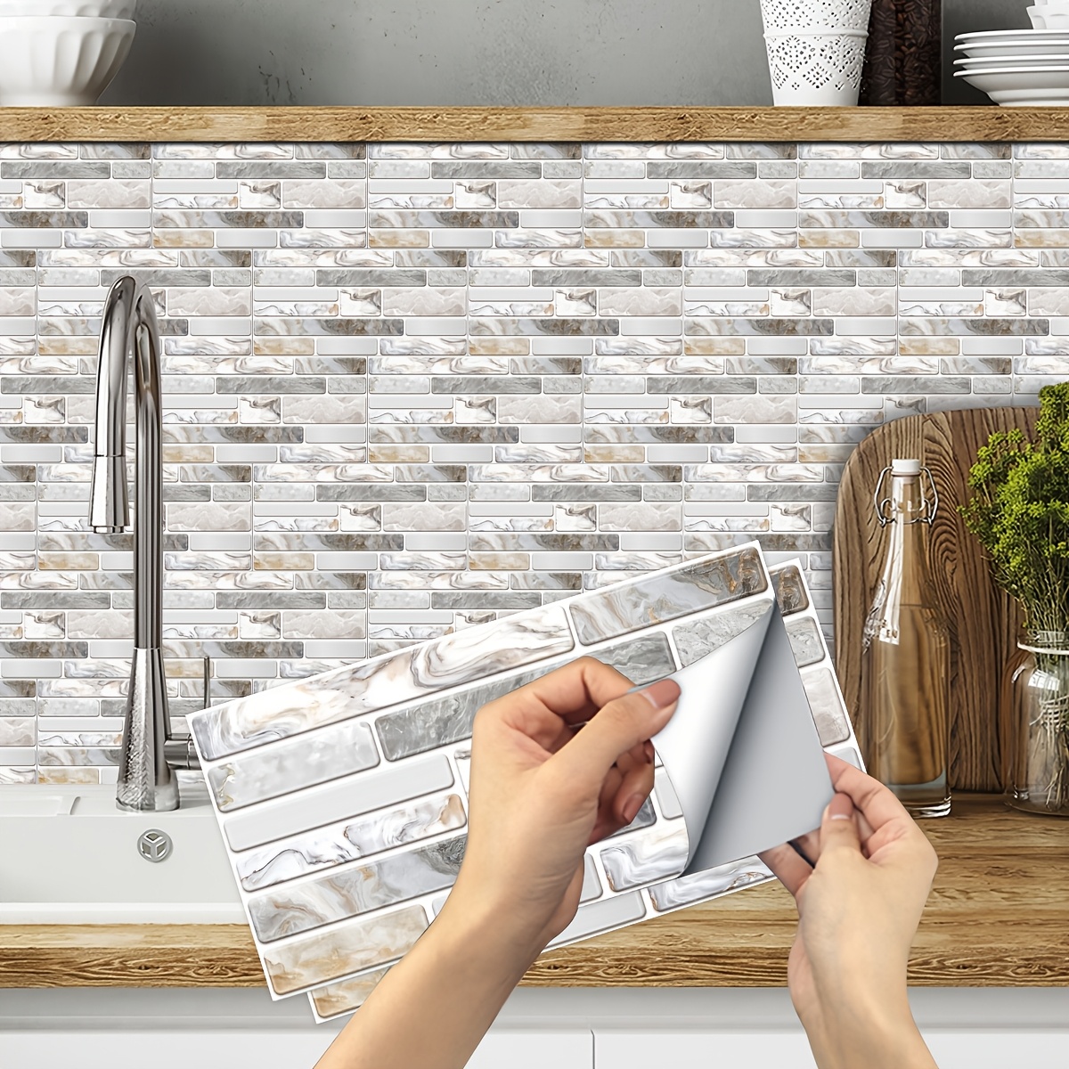 

20pcs Of Ceramic Tile Stickers, Vintage Vinyl Wall Decals, Self-adhesive, Waterproof, Removable For Kitchen And Bathroom Backsplashes And Home Decor, Easy To Clean.