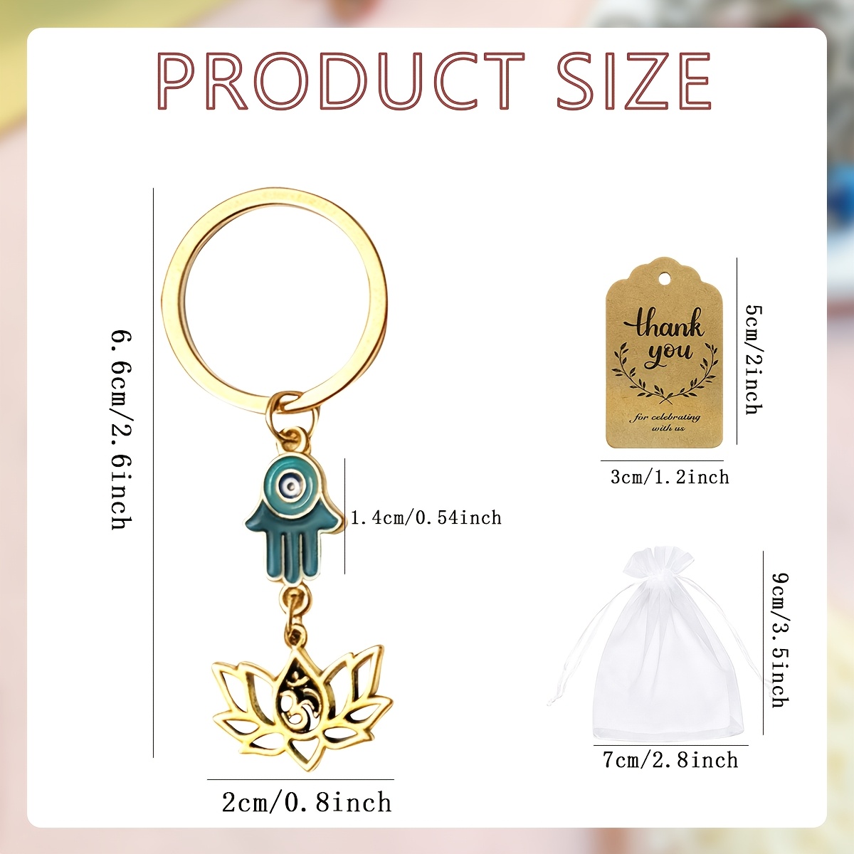 54pcs Vintage Ethnic Style Palm Lotus Flower Pendant Keychain Pack