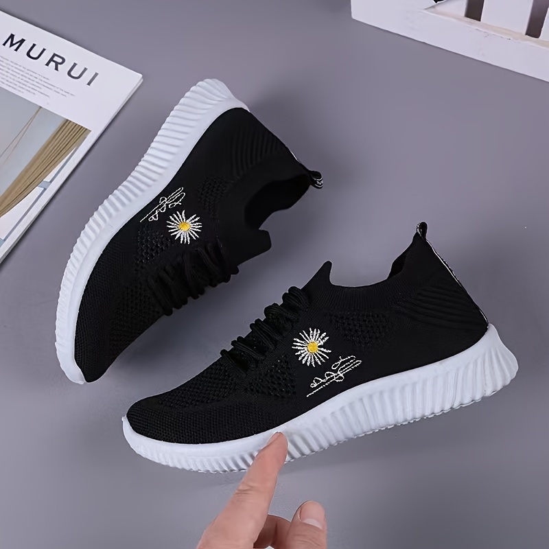 breathable stylish womens running shoes soft sole lightweight mesh upper with floral embroidery casual outdoor sports footwear in   sneakers Product details 4