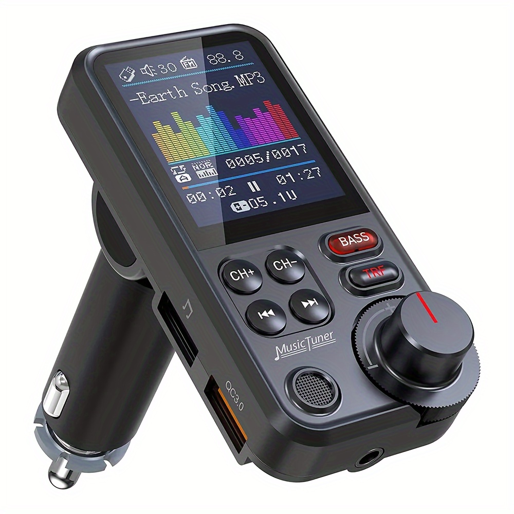 TEMU For Car Fm Wireless Transmitter With 1.8” Color Screen, Bt Wireless Adapter, Powerful Microphone, Fm , 18w Car Charger Compatible, Calls & ,