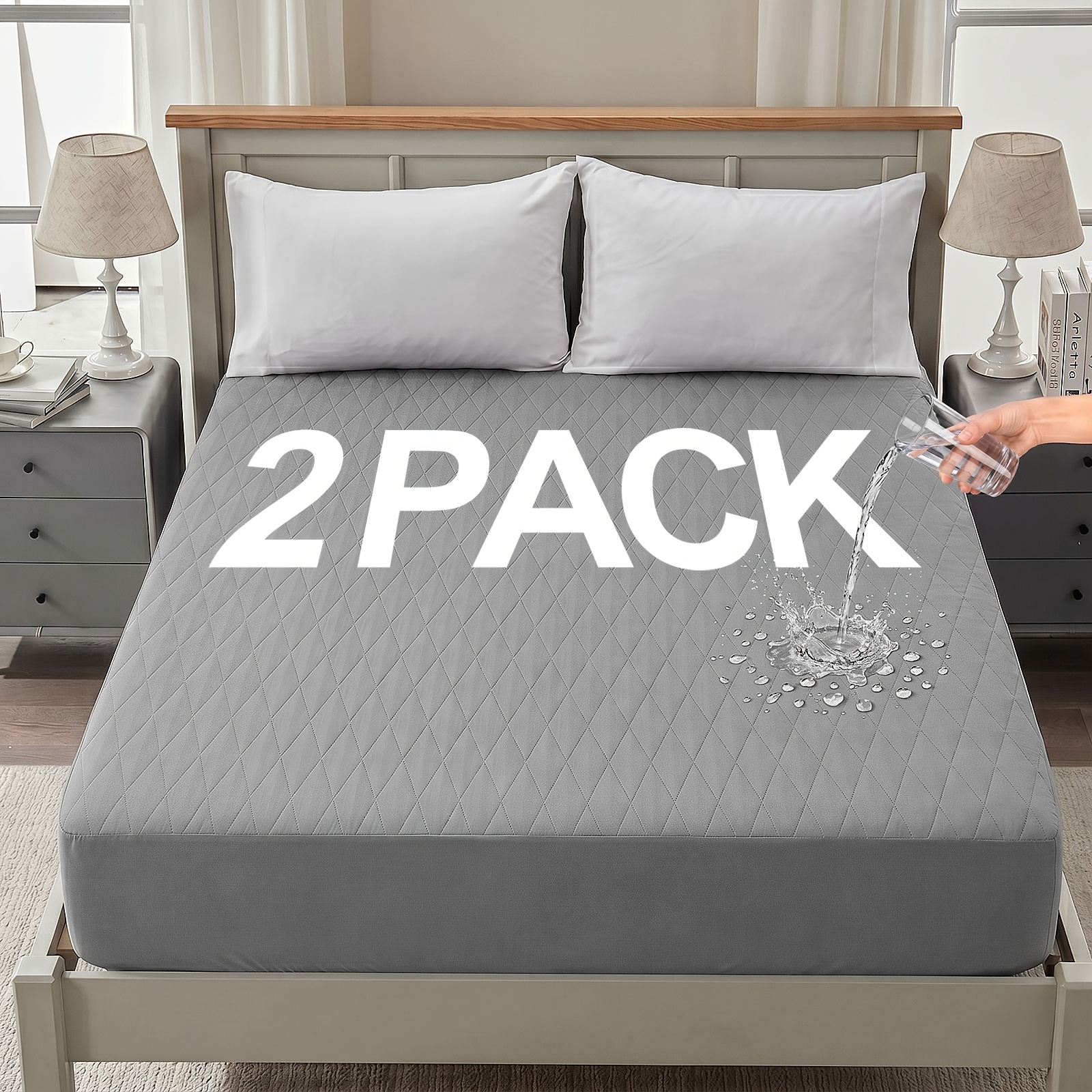 TEMU Free, Total 2pcs Couples Quilted Waterproof Mattress Cover, Random Color , Stain & Wrinkle Resistant Bedding Protector, Ideal Valentine & Family