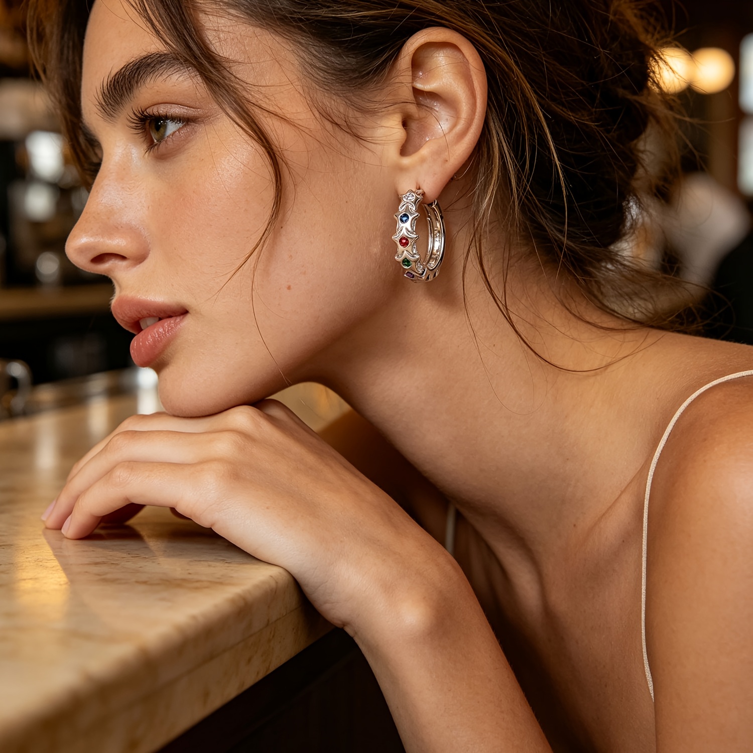 Women's Colorful Multi-Star Zirconia Stud Earrings, Light Luxury