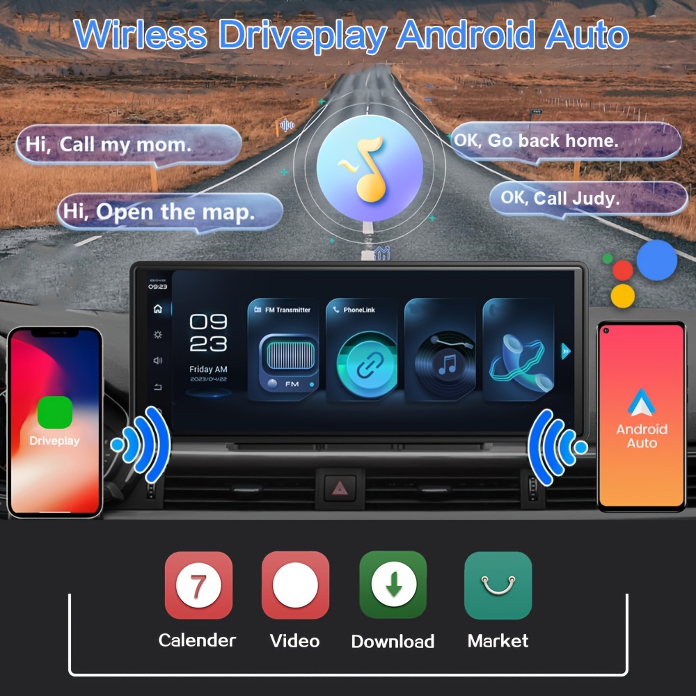 10 inch Wireless Apple Carplay Android Auto Portable Car Stereo GPS  Navigation