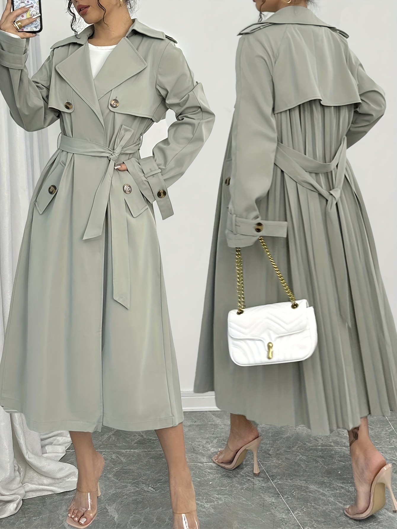 ensk elegantn trench kabt - zapnn na knoflky, stylov z kancele do verku, prateln dlouh pro formln i kadodenn pleitosti 0