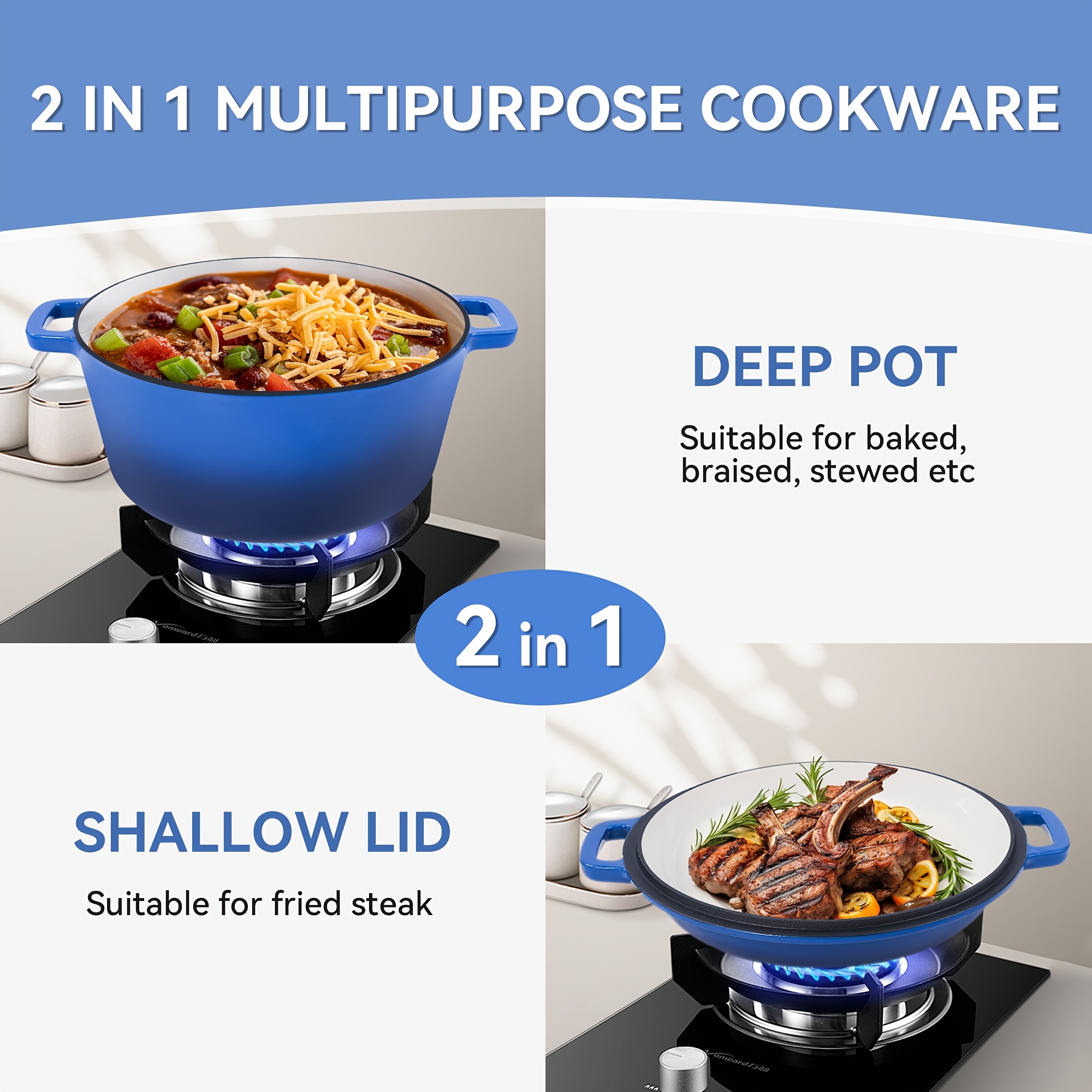 Cocotte En Fonte Émaillée Overmont 5L - Batterie De Cuisine Robustepour Mijotés, Ragoûts Et Cuisson Au Four