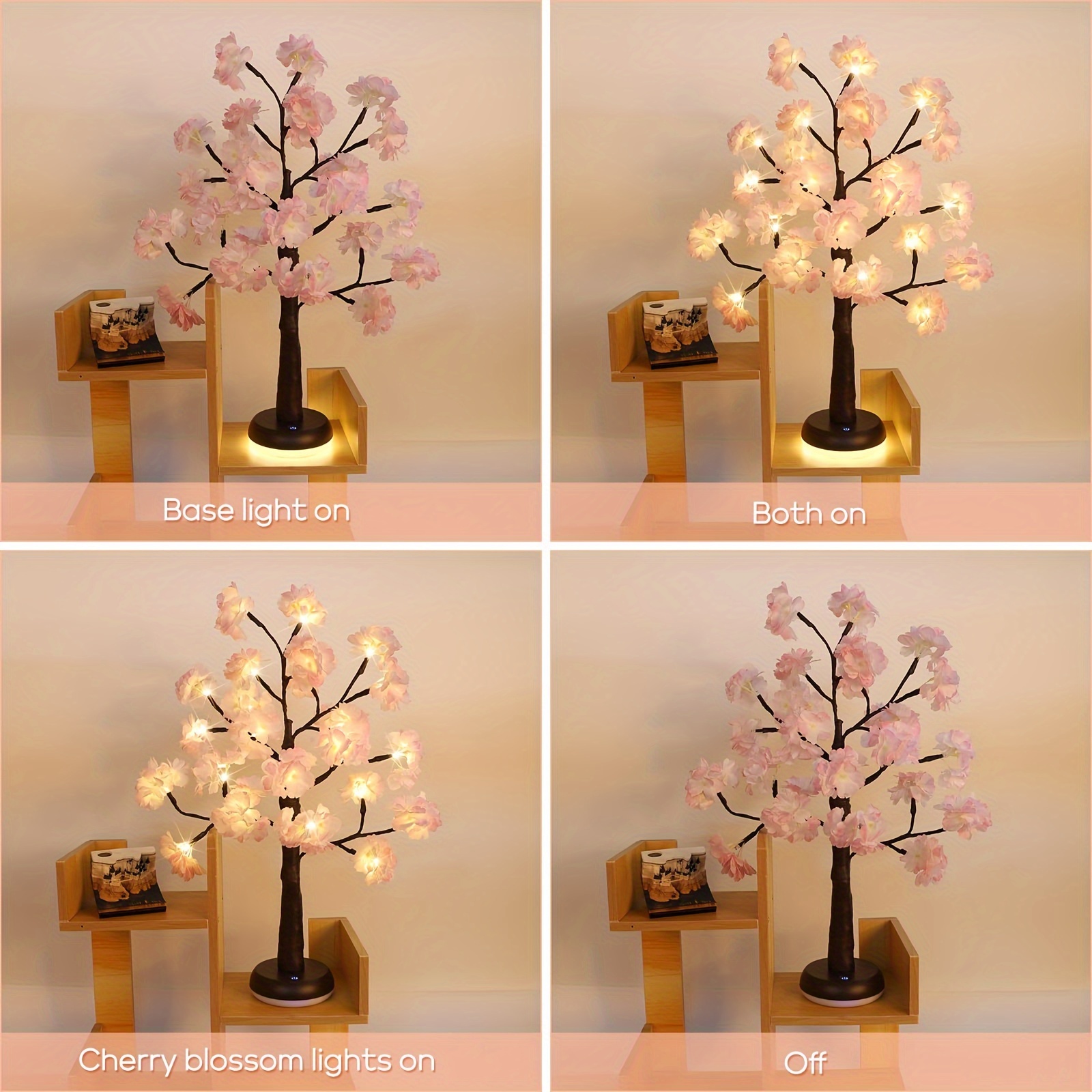 1pc Cherry Blossom Tree Ambient Lights Table Lights - USB Rechargeable Night Lights Desktop Decorative Lights for Indoor Bedroom, Wedding Party_voghion.com