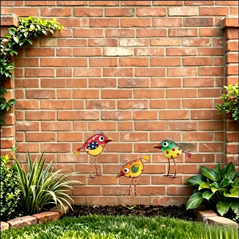 TEMU 2d Flat, 3pcs Bohemian Bird Wall Suitable For Wall & Fence Decoration, Colorful Plastic Birds With, For / Use, Multi-holiday Hanging Panel For,,
