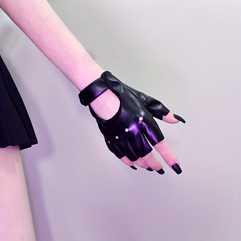 

Adjustable Black Leather Half-finger Gloves - Warm, Non-stretch For Cycling, Performances & Cosplay