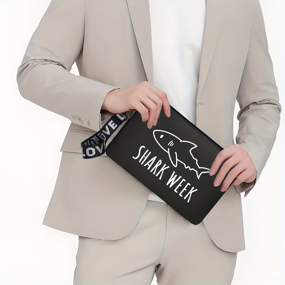 

Shark Week Casual Nylon Clutch Bag For Men, Positioning Print, Travel Pouch, Coin Purse, Phone Holder For Outdoors And Commuting - Water Resistant, Easy-maintenance