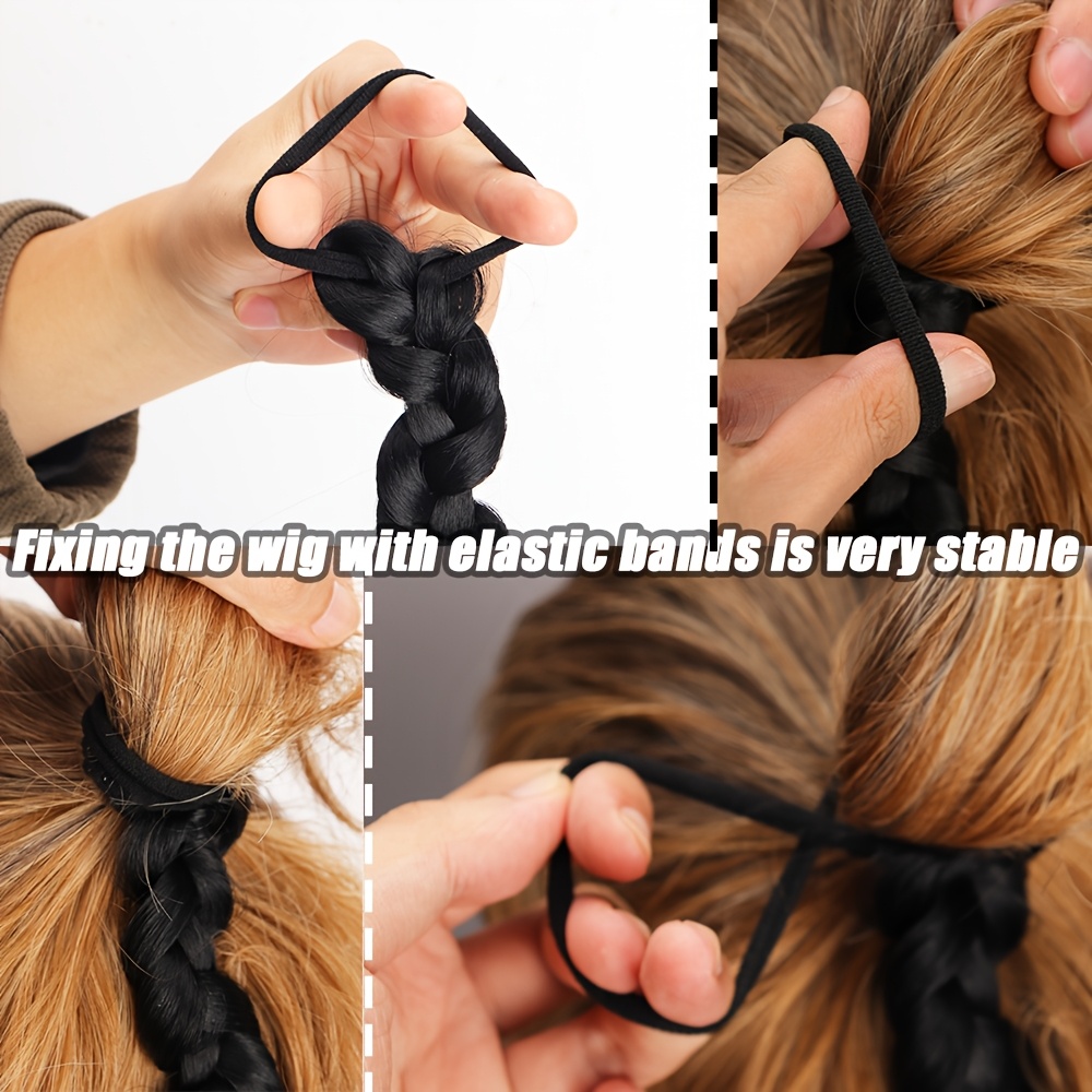 2pcs womens ponytail hair extensions synthetic clip in braids straight hair   with elastic band for daily wear hair volume enhancer details 0