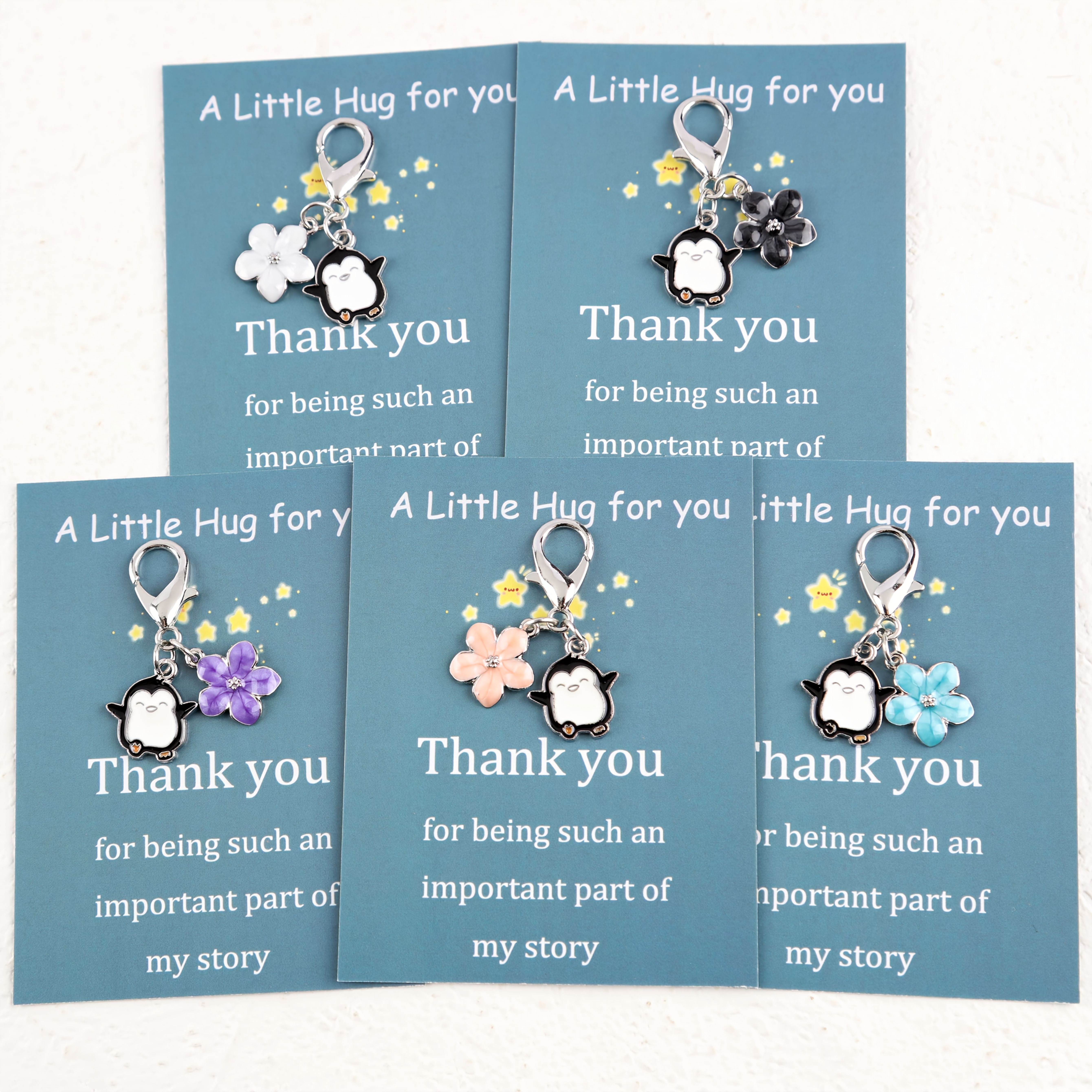 Image of 5 Cute Penguin And Cherry Keychain Sets With Hugs, Greeting Cards, Gratitude Gifts, Unique Keychain Sets, Party Gifts, Birthday Gifts, Festival Gifts, Anniversary Gifts, Classroom Rewards Gifts