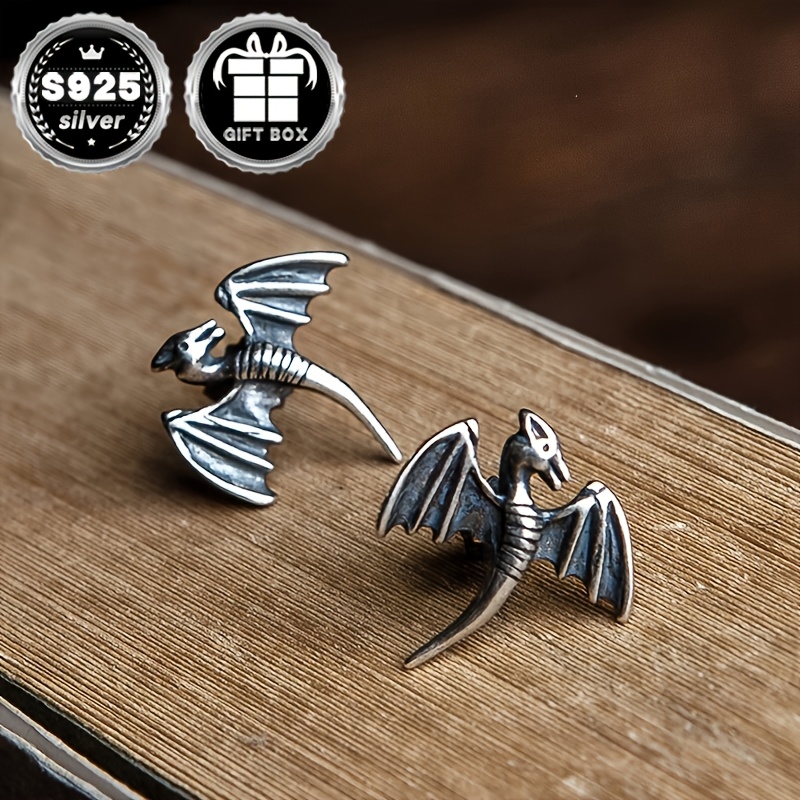 

2pc925 argent pur, poids d' 2g, boucles d'oreilles et pterosaures, style gothique punk rétro de dragon animal, boucles d'oreilles de fête d'Halloween, cadeau