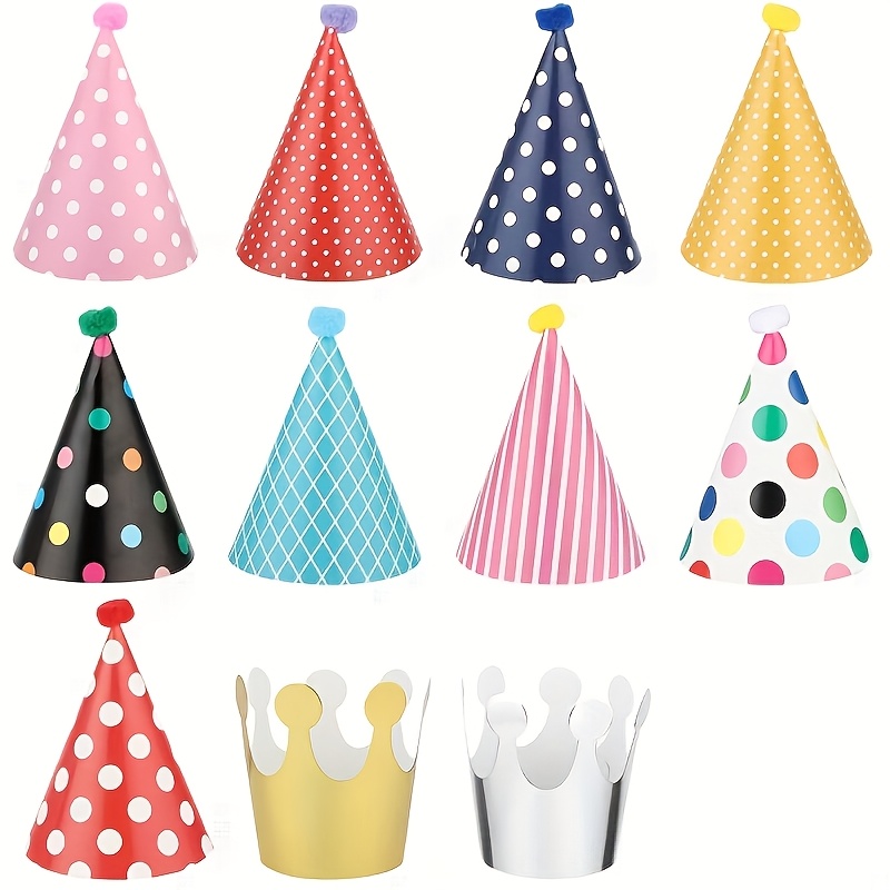 TEMU 11pcs Party Hat Birthday Set, Colorful Party Hat Party Cone Hat, Birthday Party Hat, Party Hat With Fluffy Ball And Birthday Crown, Happy