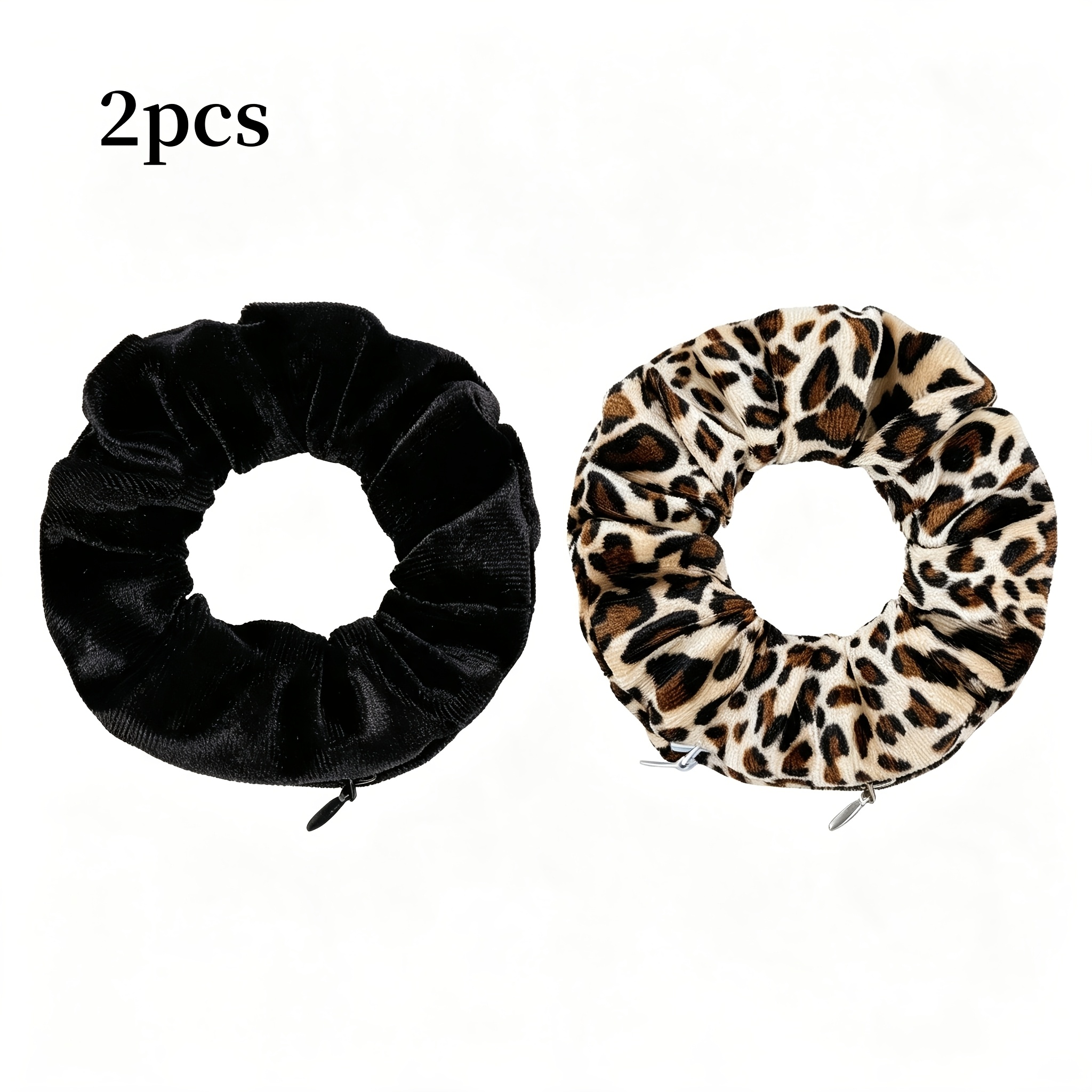 TEMU Juego de 2 Scrunchies de terciopelo de moda con bolsillo de cremallera, elástica para el pelo con compartimento para llaves, dinero en efectivo