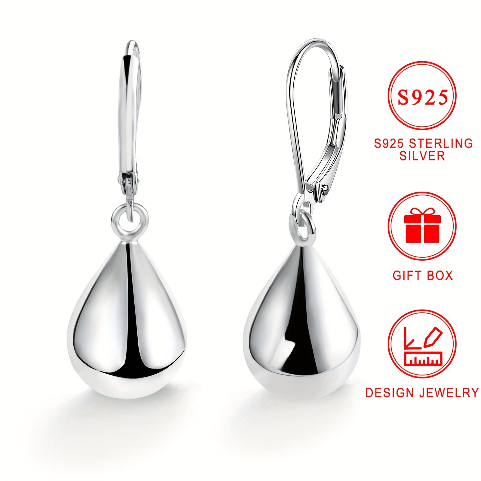 

Elegant Simple 925 Sterling Silver Teardrop Earrings, Silver Plated, Hypoallergenic Dangle Earrings, Chic Jewelry For Women, & , Suitable, Gift Box Included - 4.5g Pair