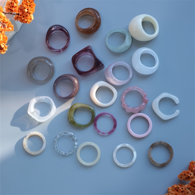 TEMU 21pcs Y2k Bohemian Twisted Stackable Rings Set Dopamine Retro European And Acrylic Resin Halo Dyeing Production Women's Suitable For Vacation Daily Wear Holiday Gift For Daughter