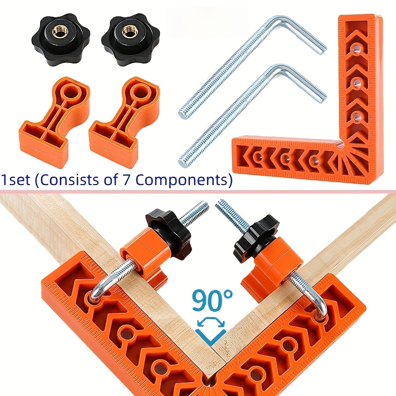 TEMU 1 Set 90° Precision Right Angle Clamp, Suitable For Woodworking, Photo Frames, Boxes And Drawers - Durable Abs Construction ( Of 7 Components)