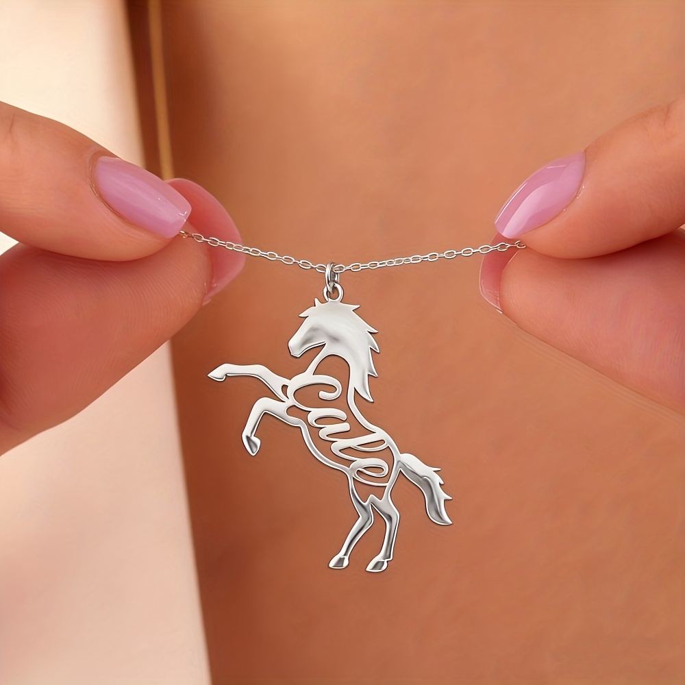 TEMU Custom Equestrian Name Necklace, Personalized Tag Horse Necklace, Stainless Steel Western Cowgirl Necklace, Horse Racing Necklace, Gift For Her,