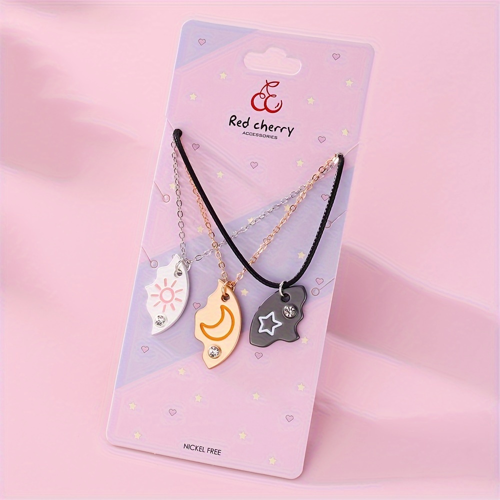 3pcs set sun moon star pendant necklace for women men jewelry accessories gifts details 1