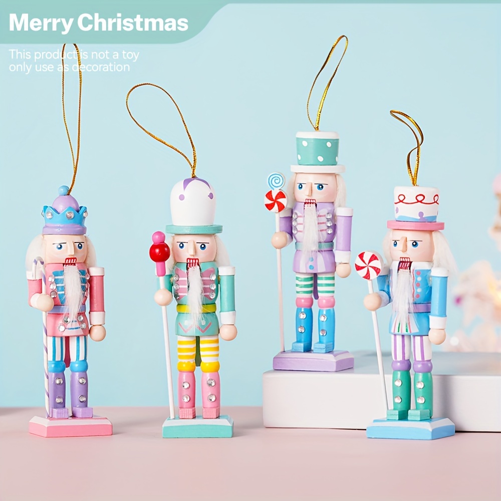 4 Nussknacker Figuren Macaron Farben - 12 Cm Weihnachtsdekoration Aus Massivholz