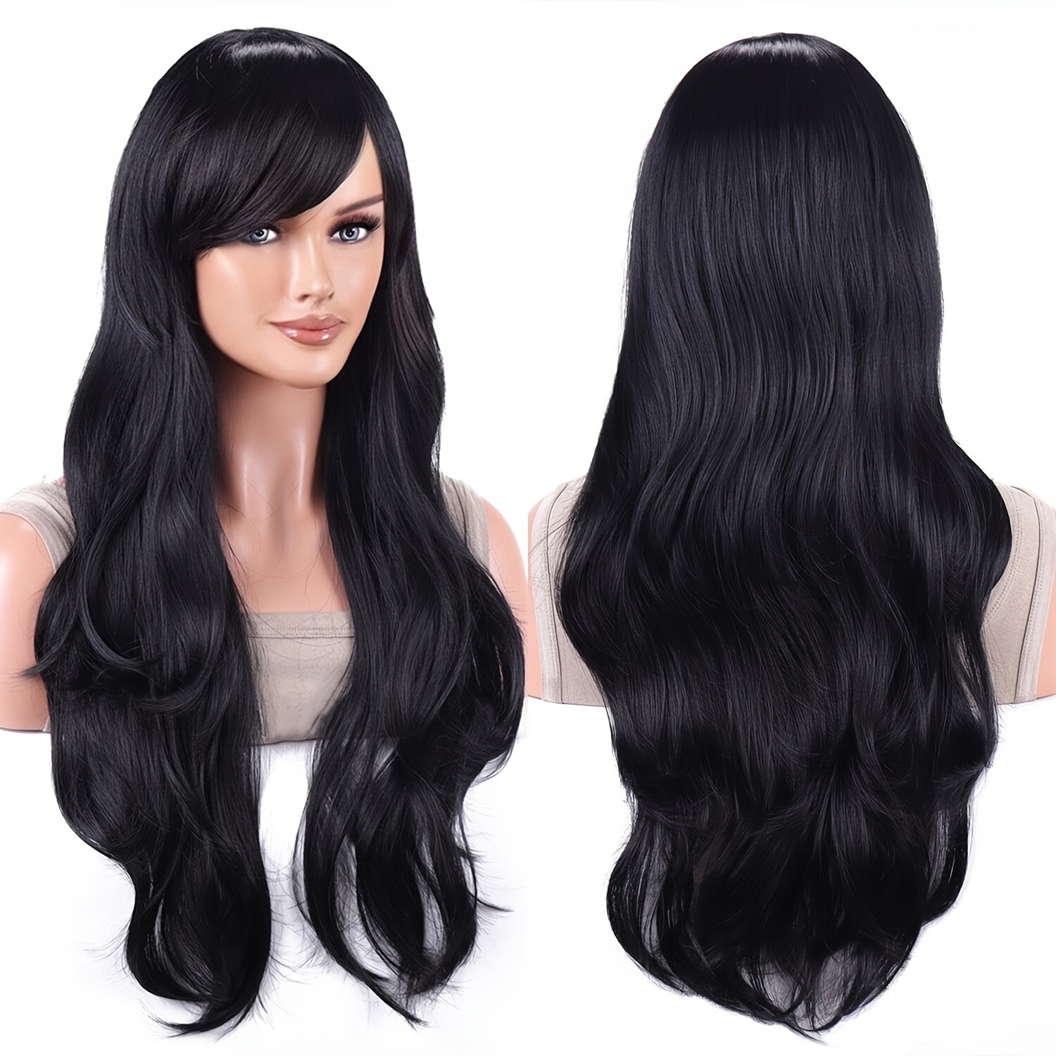 TEMU Dark Purple Wig 28 Inches 70cm Long Curly Hair Wavy Fringe Wig Heat Resistant Cosplay Wig With Wig Cap