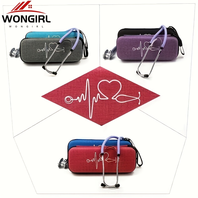 

1pc Wongirl Eva Stethoscope Case With Heartbeat Design - , Multifunctional Storage Bag For Tools, Zippered With Lanyard Strap, In Black, Blue, Purple, Red, Stethoscope Holder