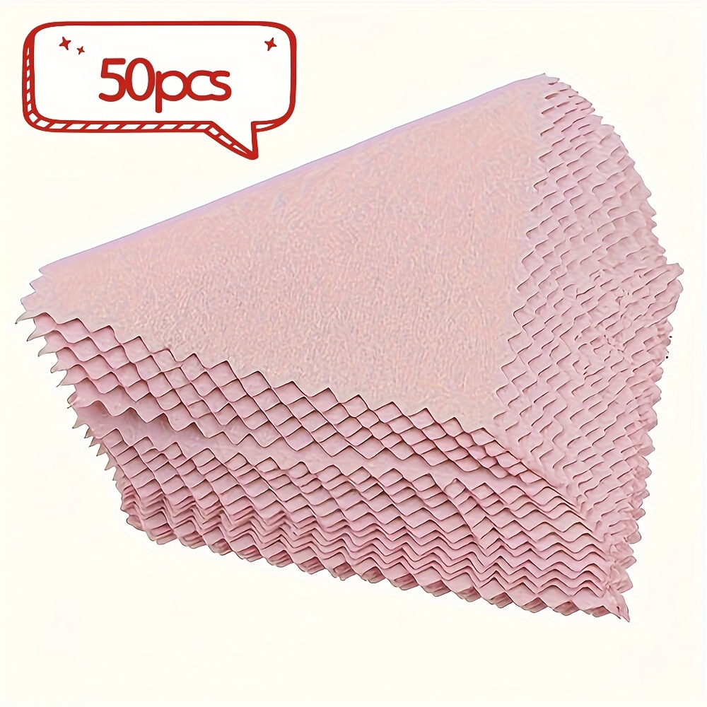 TEMU 50pcs Pink Jewelry Cleaning Cloth - Durable And Scratch Resistant Fabric, Suitable For Jewelry, Platinum, Glasses, Watches, , Mobile Phones,