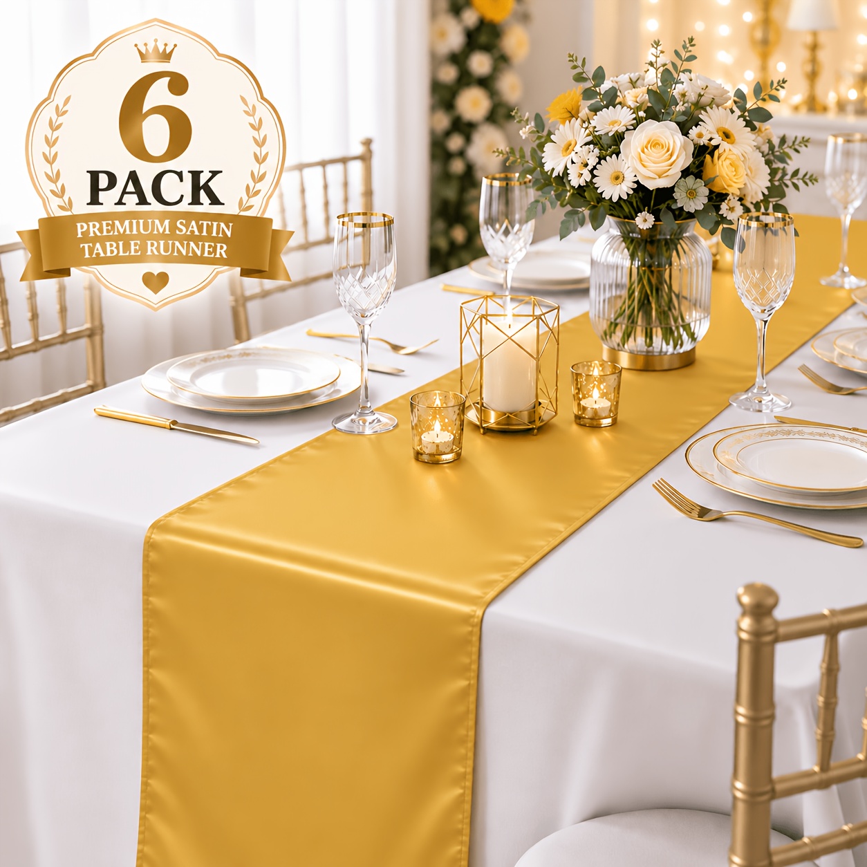 TEMU 6pcs Satin Table Runner Set, 12x108 Inches Long, Smooth And Glossy, Suitable For Wedding Table Decorations At Birthday Parties, Buffets,