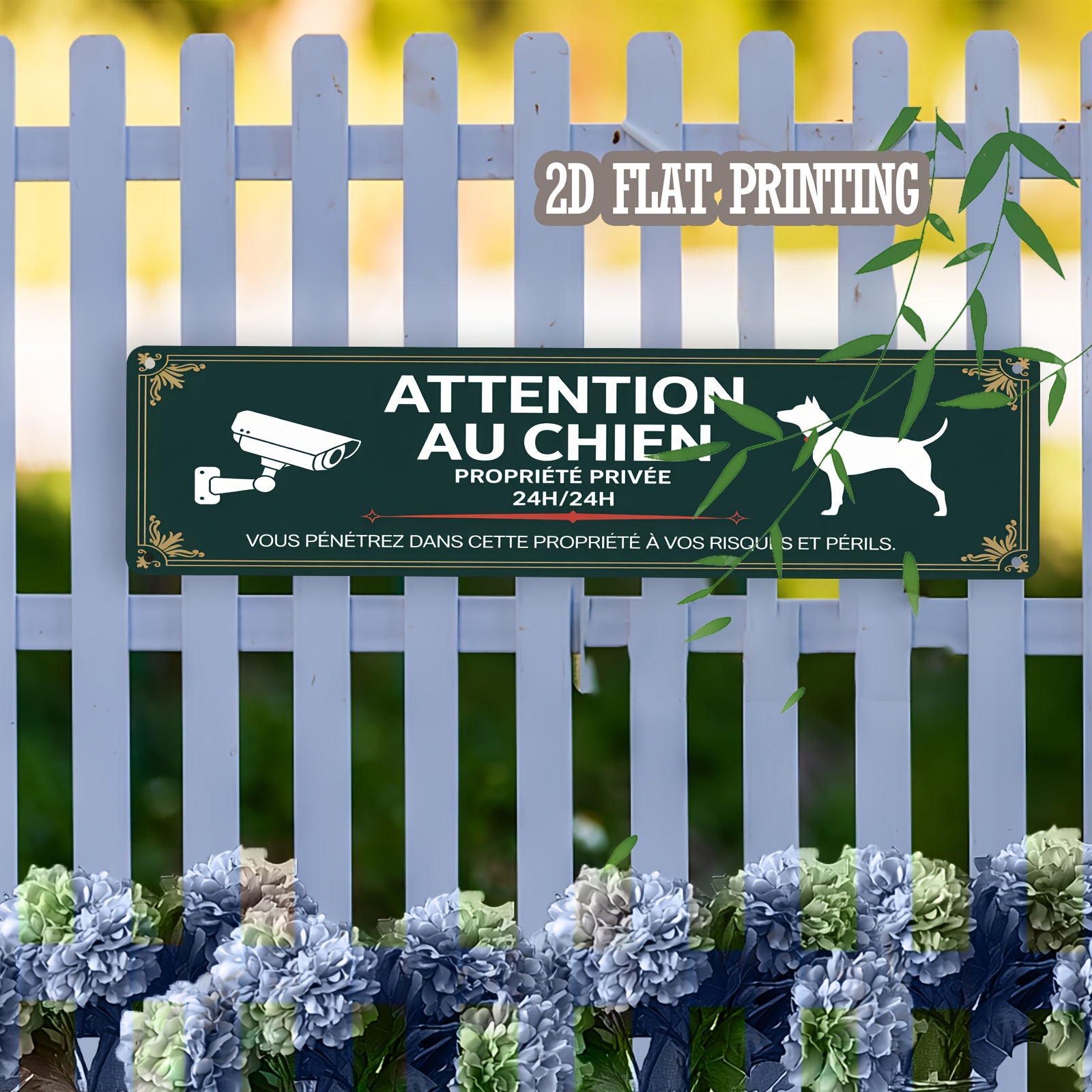 TEMU Plaque Décorative Vintage Française "Attention Au Chien Propriété Privée" en Fer Rustique pour Porche, Jardin, Clôture - 10x40 cm Pas