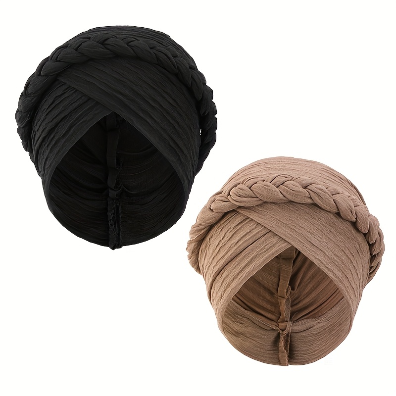 TEMU 2pcs Set New Thickened Pleated Twist Headscarf Hat, Bohemian Style Ethnic Turban