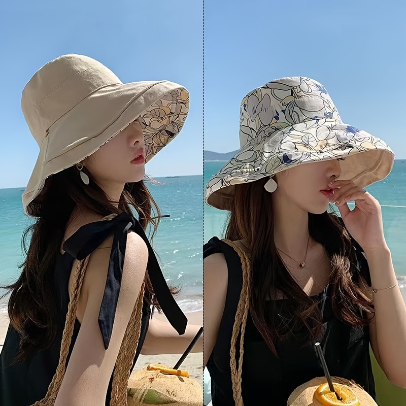 TEMU 【レディース】リバーシブル 花柄 バケットハット 夏用 日焼け止め フェイスカバー アウトドア ビーチ 水泳に最適 ガールへのプレゼントに最適 軽量 伸縮性 手洗い可能 ドライクリーニング可能