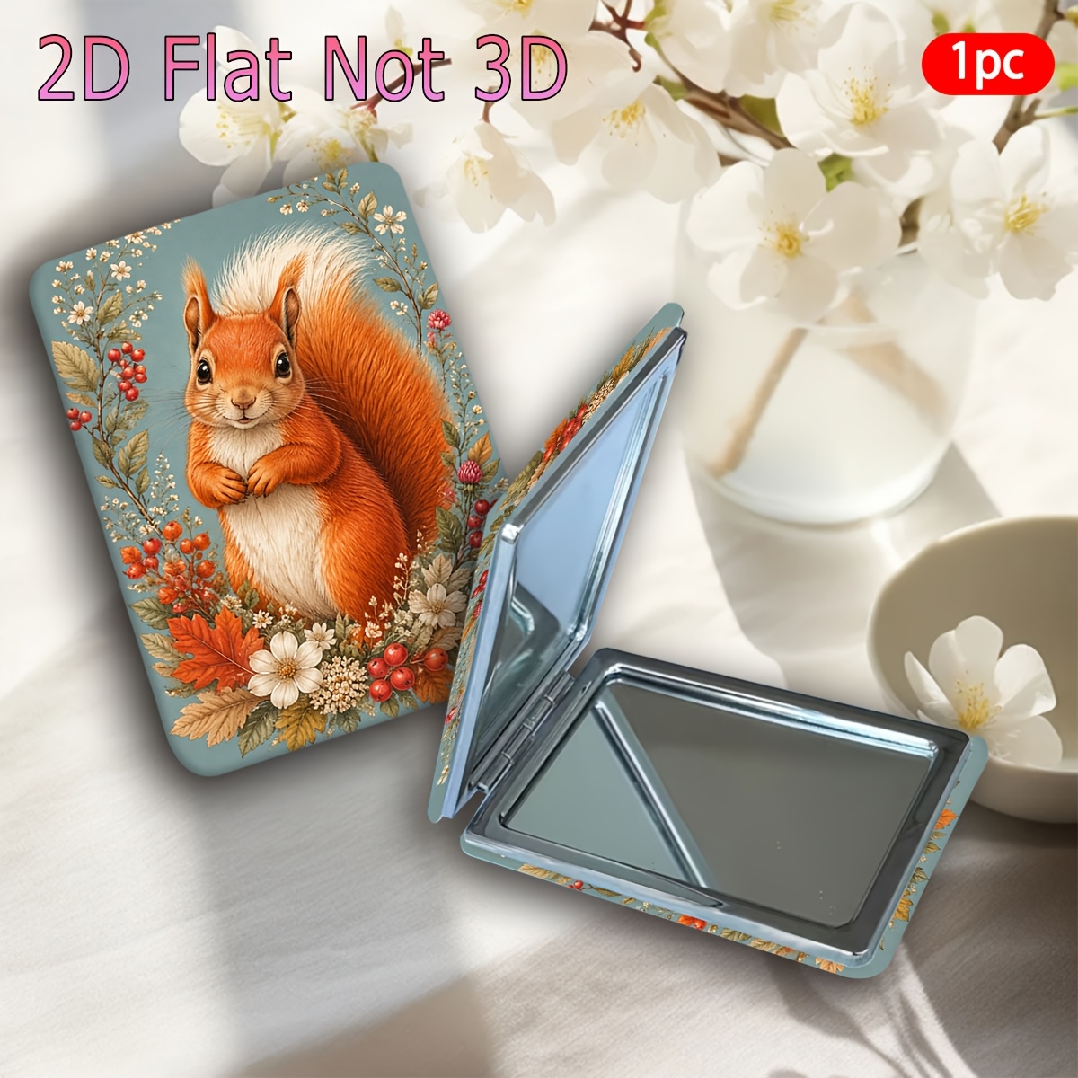 TEMU 1 pz, Specchio portatile 2D piatto, autunnale, Specchio con motivo, Regalo di Halloween, Riutilizzabile, Souvenir, Regalo per famiglia e , Mini