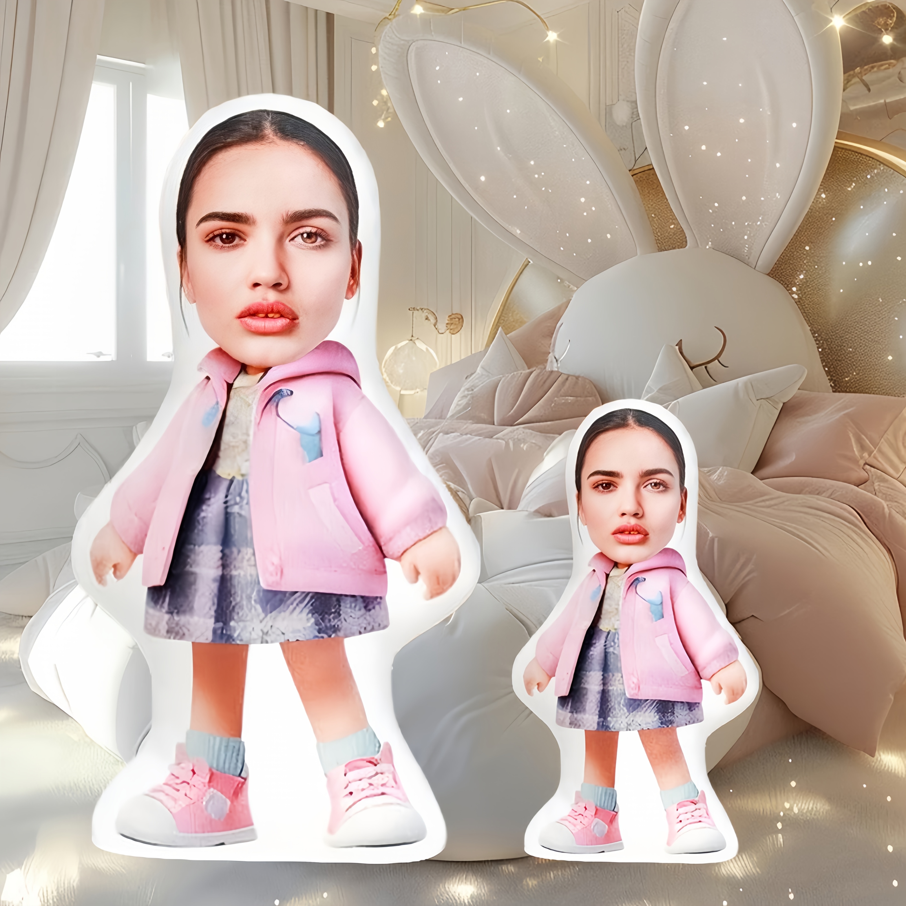 oreiller poupée à carreaux photo personnalisée impression Temu