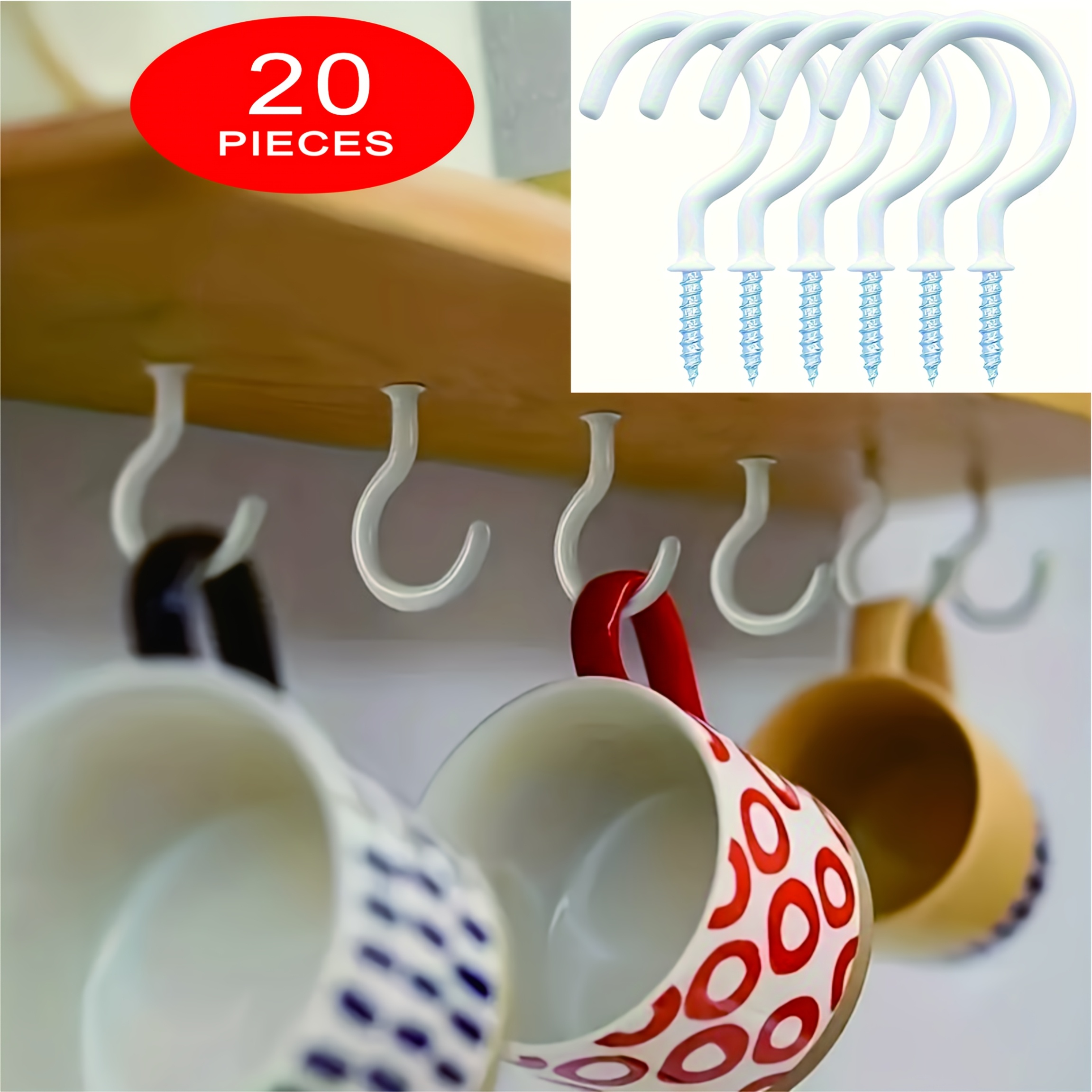 TEMU 20pcs Heavy Duty Cup Hooks Screw Hooks Sheep Eye Hooks Hanging Hooks Light Hooks Large Hooks Sheep Eye Round Ceiling Hanging Hooks