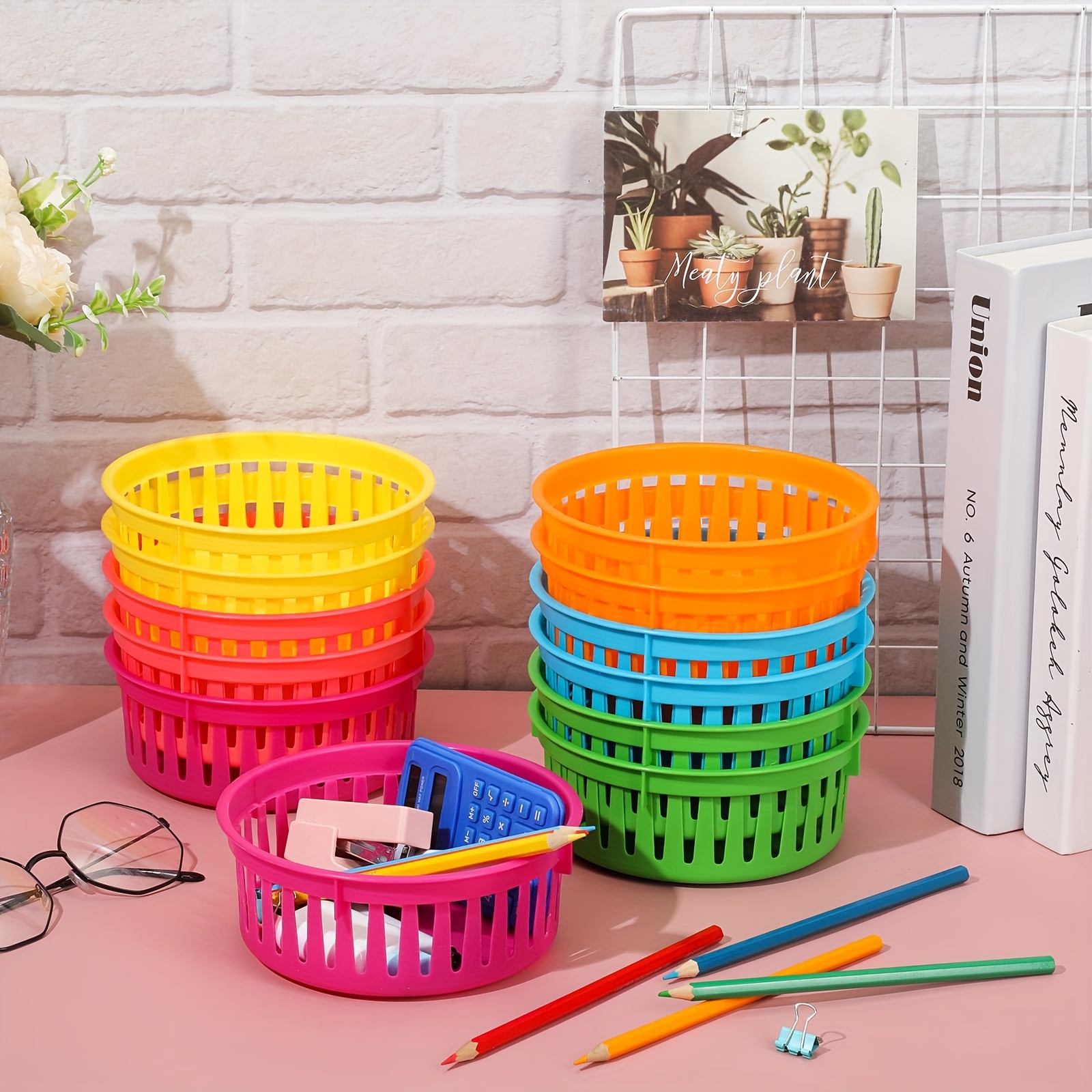 Lot De 12 Paniers à Crayons Colorés En Plastique - Organisateur Bureau Et Salle De Classe (25,4 X 7,2 Cm)