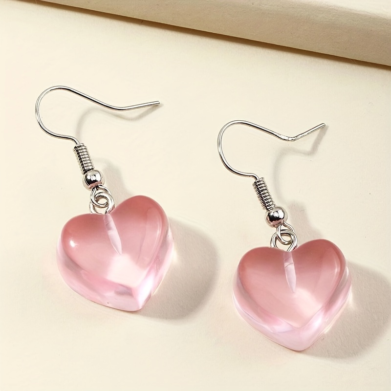 

Boucles d'oreilles pendantes en forme de cœur rose - Boucles d'oreilles adorables et douces en forme de cœur à porter au quotidien