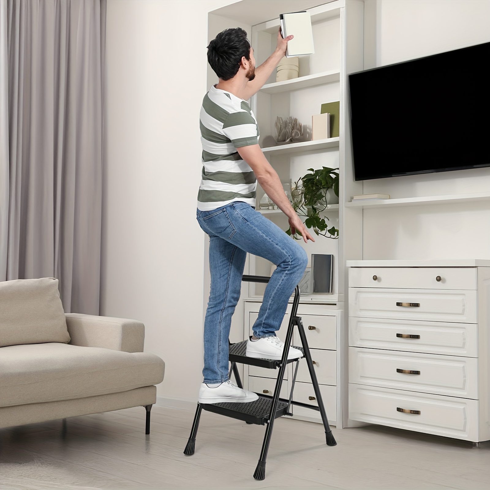 Heavy Duty Folding Step Ladder with Wide Anti-Slip Steps & Shelves - Portable Steel Step Stool Suitable for,, - Lightweight Sturdy 2/3-Step Ladder, Ideal for,,, Festival Gifts, Space-Saving, Storage 11 Heavy Duty Folding Step Ladder with Wide Anti-Slip Steps & Shelves - Portable Steel Step Stool Suitable for,, - Lightweight Sturdy 2/3-Step Ladder, Ideal for,,, Festival Gifts, Space-Saving, Storage - Image 11