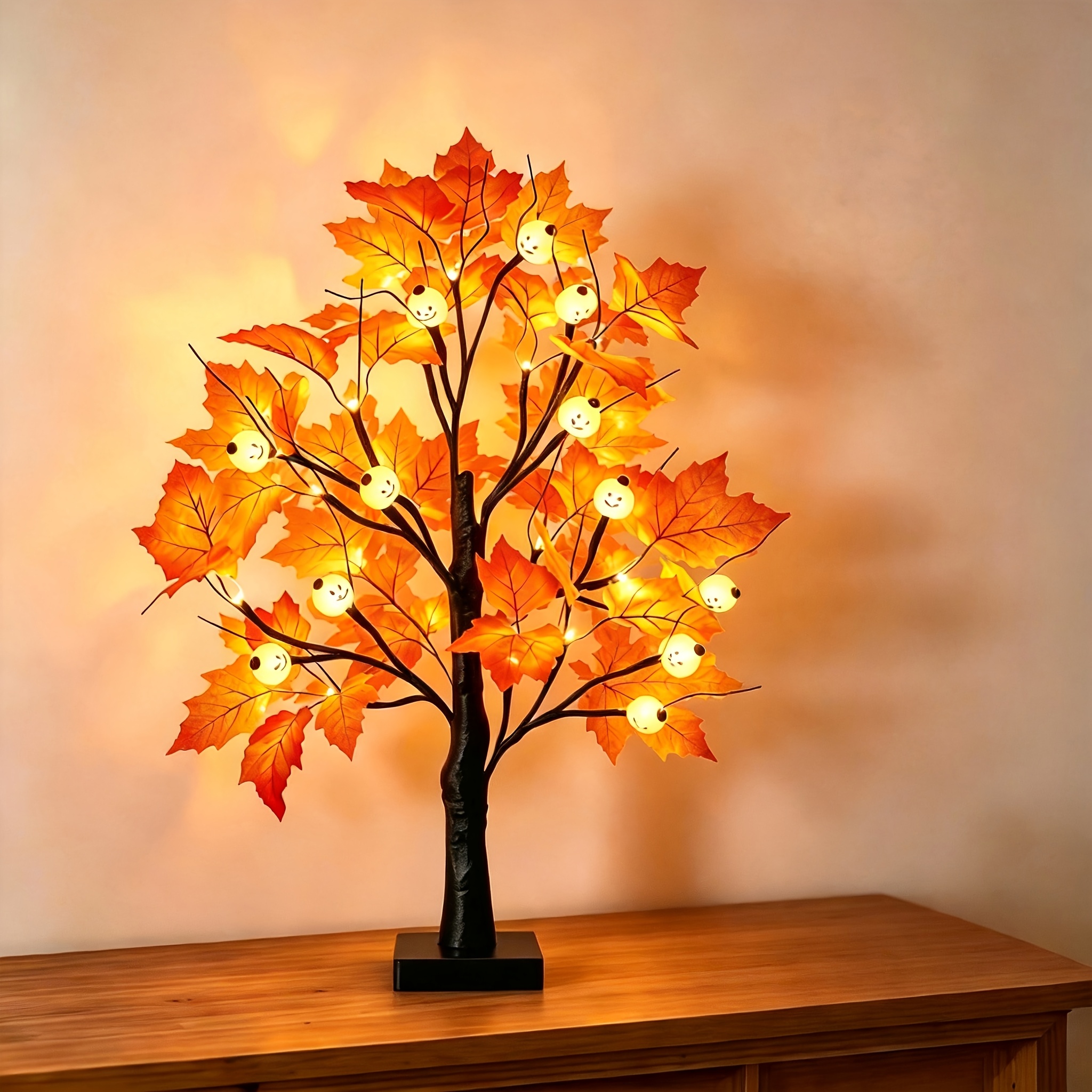 TEMU Lighted Fall With Pumpkin Lights, Usb & Battery Operated Led Tabletop Tree, Warm White Autumn Halloween Thanksgiving Decorations For Mantel,
