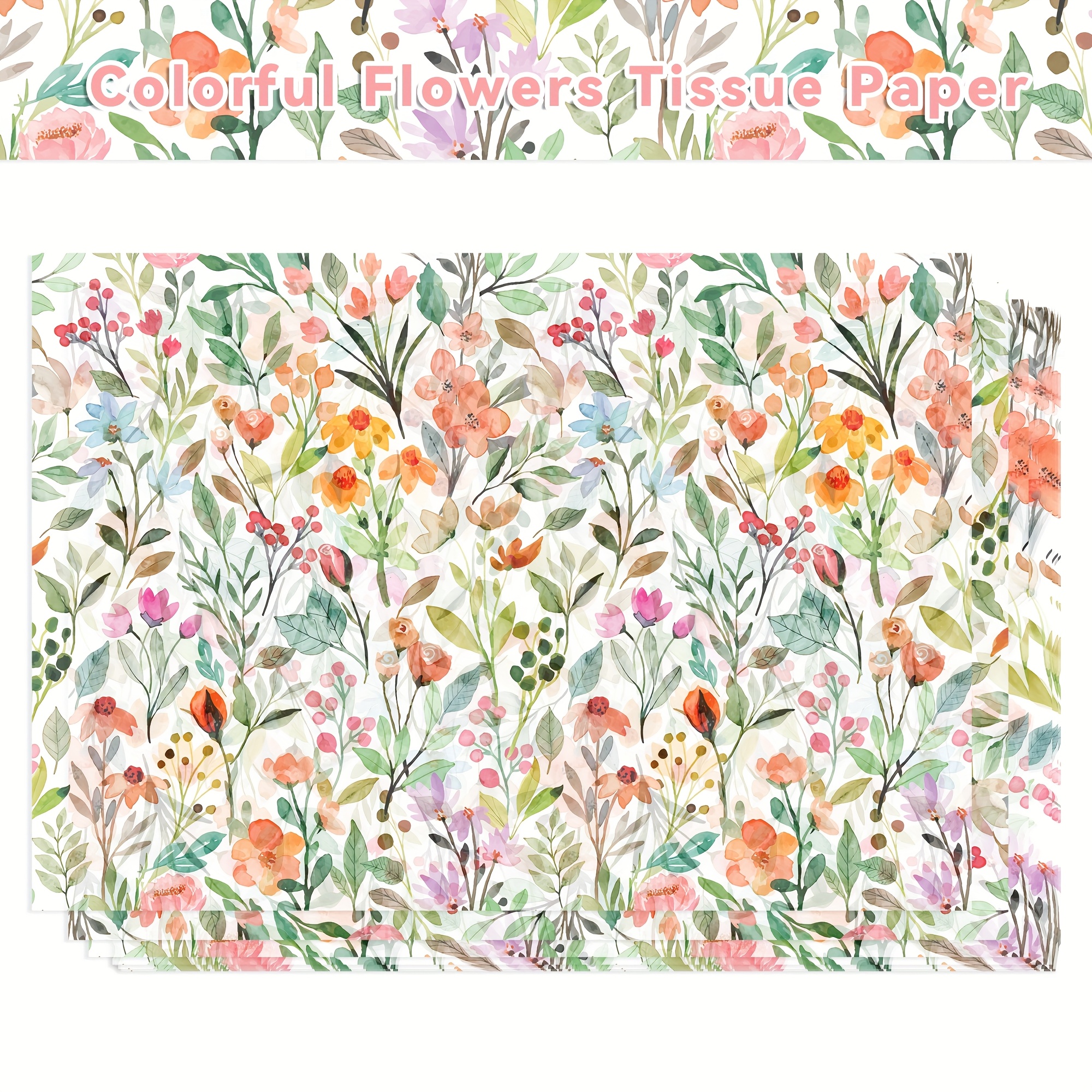 50pcs Spring Colorful Flower Grass Floral Printed Tissue Paper, 19.8x13.7 Inches - Elegant Flower And Gift Wrapping Tissue For Birthday, Weddings & Gift Packaging Decorations