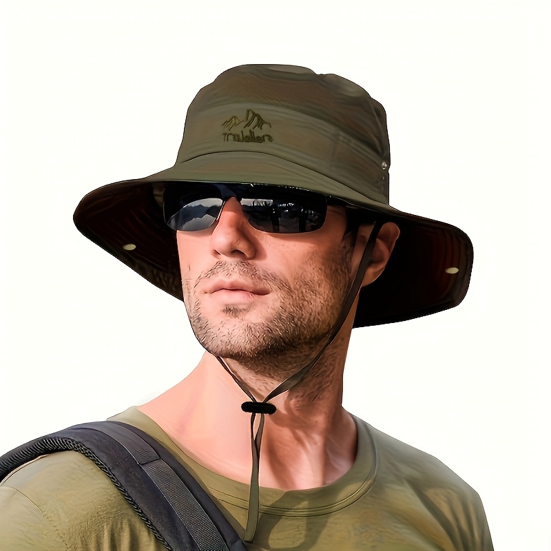TEMU 1pc Men' & Women' Outdoor Fishing Cowboy Hat - Buckle Closure, Breathable Mesh, Portable Foldable Design, Sweat-wicking For Hiking, Camping,