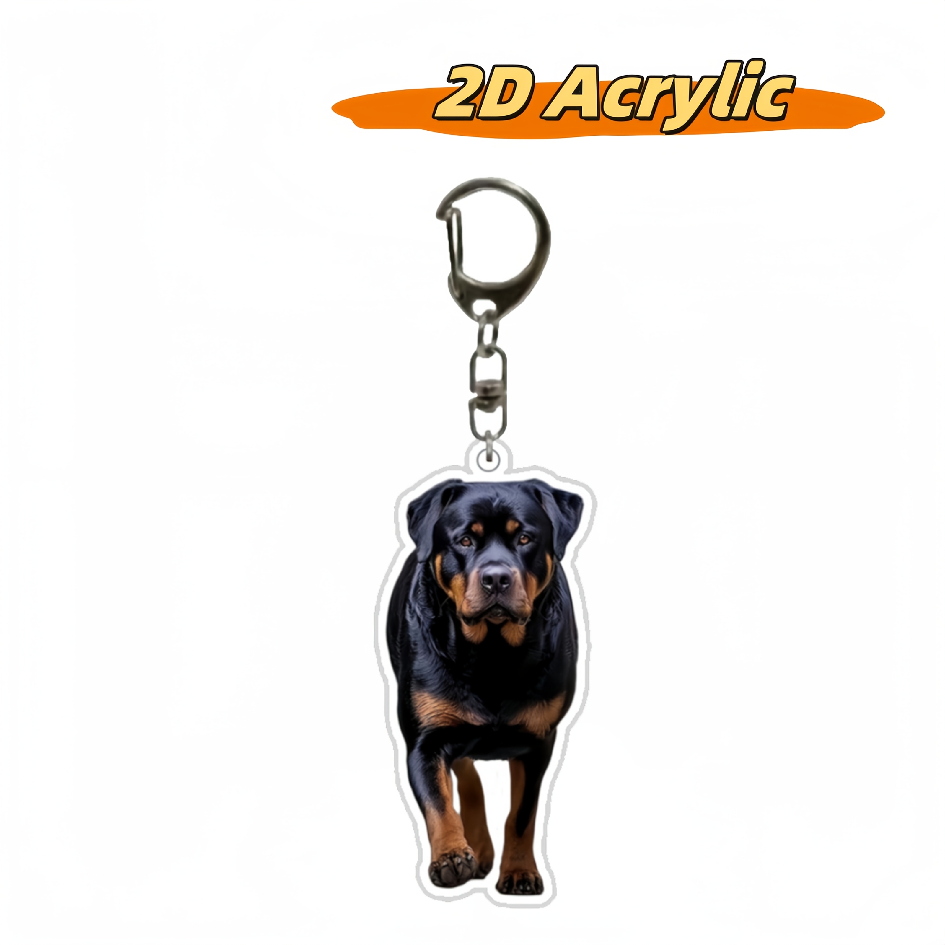 

[2d Flat] 1pc 2d Acrylic Walking Newfoundland Dog Keychain, Cute, For Keychain