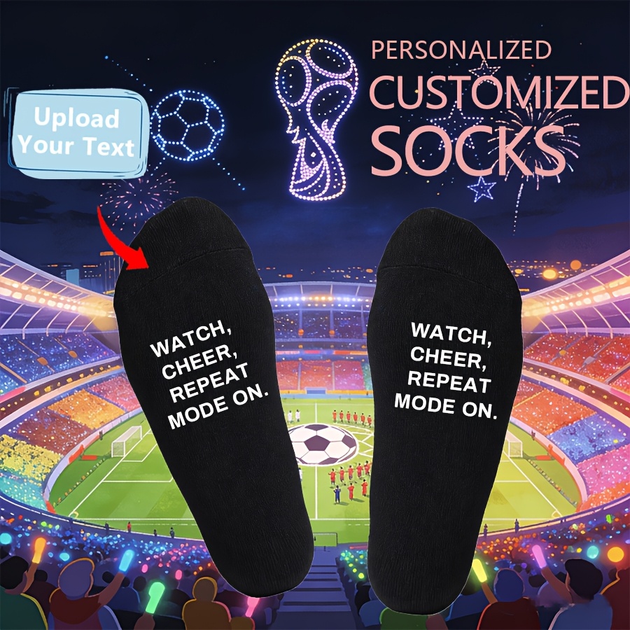 TEMU 1 Pair Custom-made Couple Socks - Personalized Mid-foot Socks With Fun Text Design; Perfect Gift For Valentine's Day, Birthdays, And Special