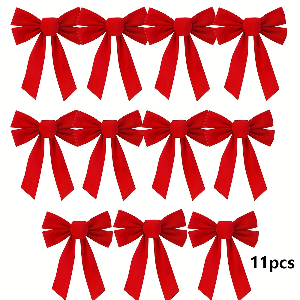 Image of 11pcs Bow Ribbons - Large Velvet Wreath Ribbons, Perfect For Decorations, And Outdoor Party Decorations, Christmas Decorative Atmosphere