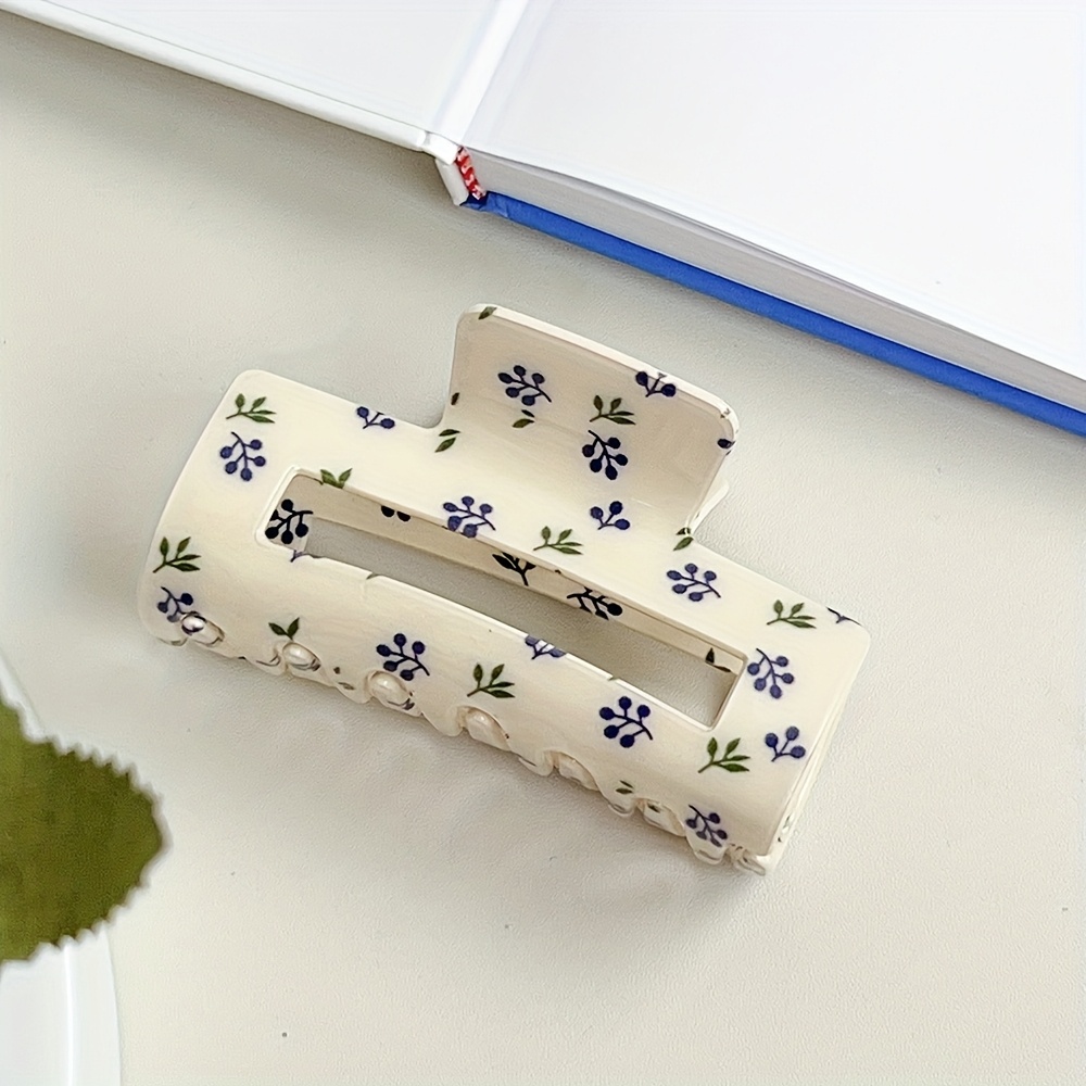 E-shop Große Blaubeer-Druck Rechteckige Haarklammer - Vintage Pflanzliches Design Acryl Rutschfeste Haaraccessoire für Frauen, für den Täglichen