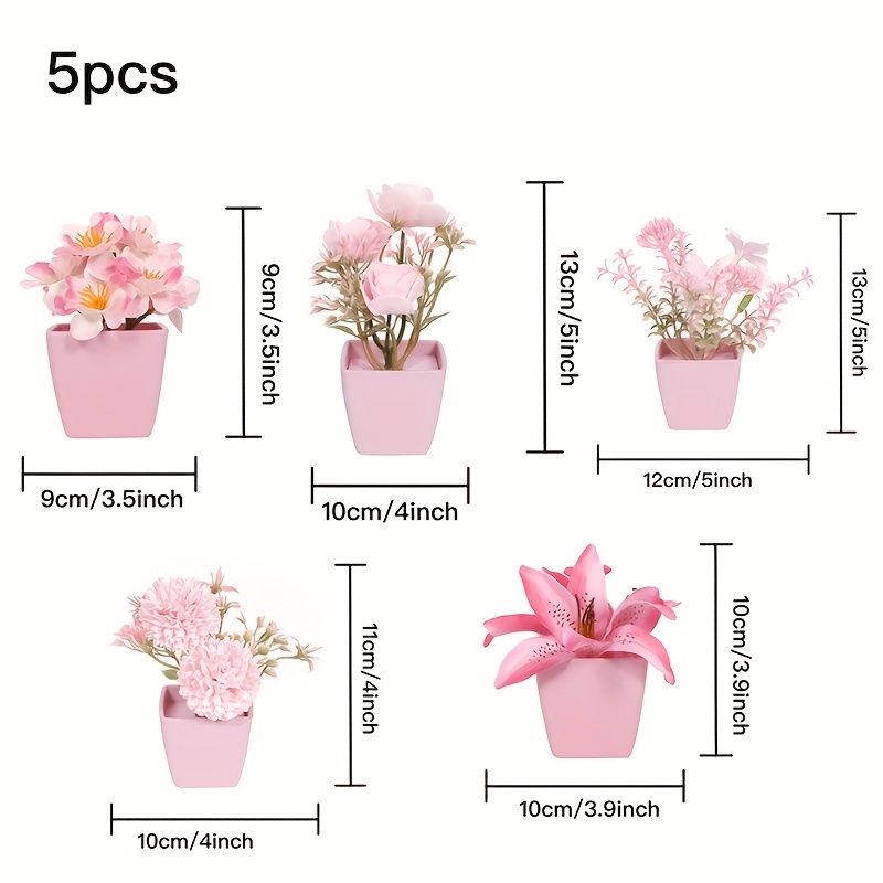 Image of 1 Set - 5pcs Artificial Potted Plant Set, Pink Series, Mini Artificial Potted Plants, Suitable For Home, Dining Table Centerpiece, Office Desktop Decoration, Realistic Touch