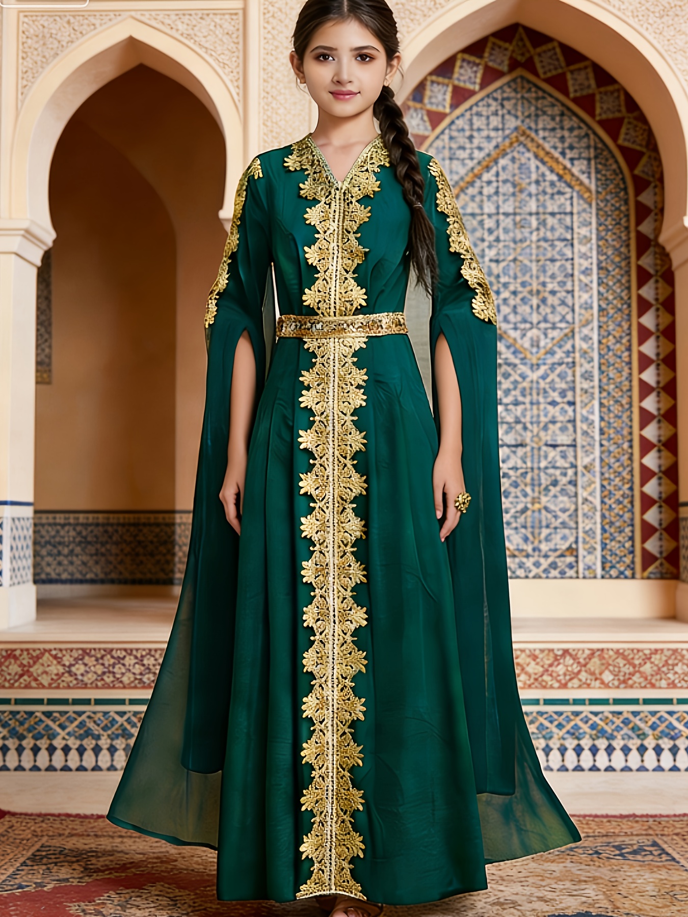 green egyptian dress Egyptian Flower Green Suit Set – Mohi fashion main image 0