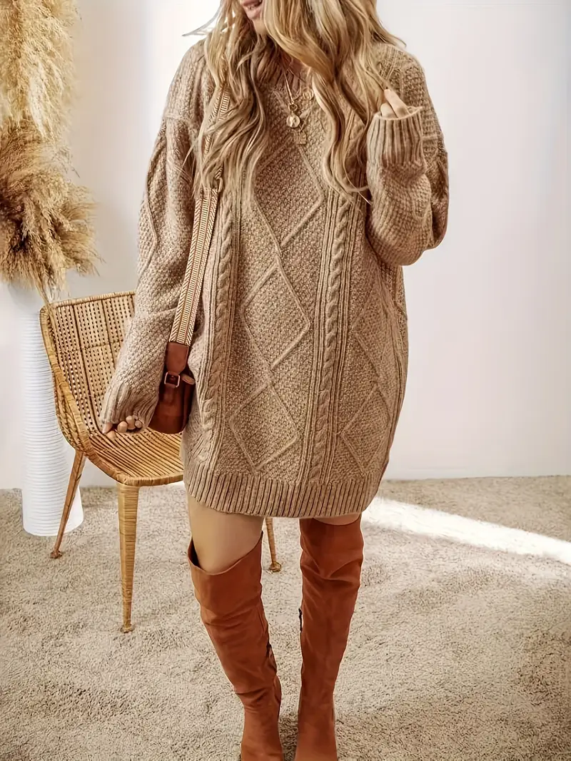 short loose sweater dress Women'S Fall Long Sleeve Mock Neck Sweater Dress Casual Loose Ribbed Knit Mini Short Pullover Dresses Black M
