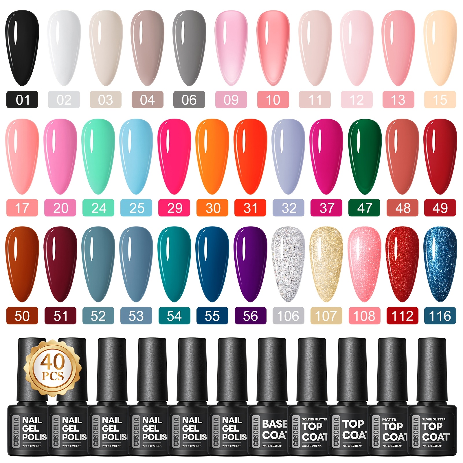 Coscelia 40pcs Gel Nail Polish Set Nude Soak Off Gel Polish Nail At Home Gifts For Women
