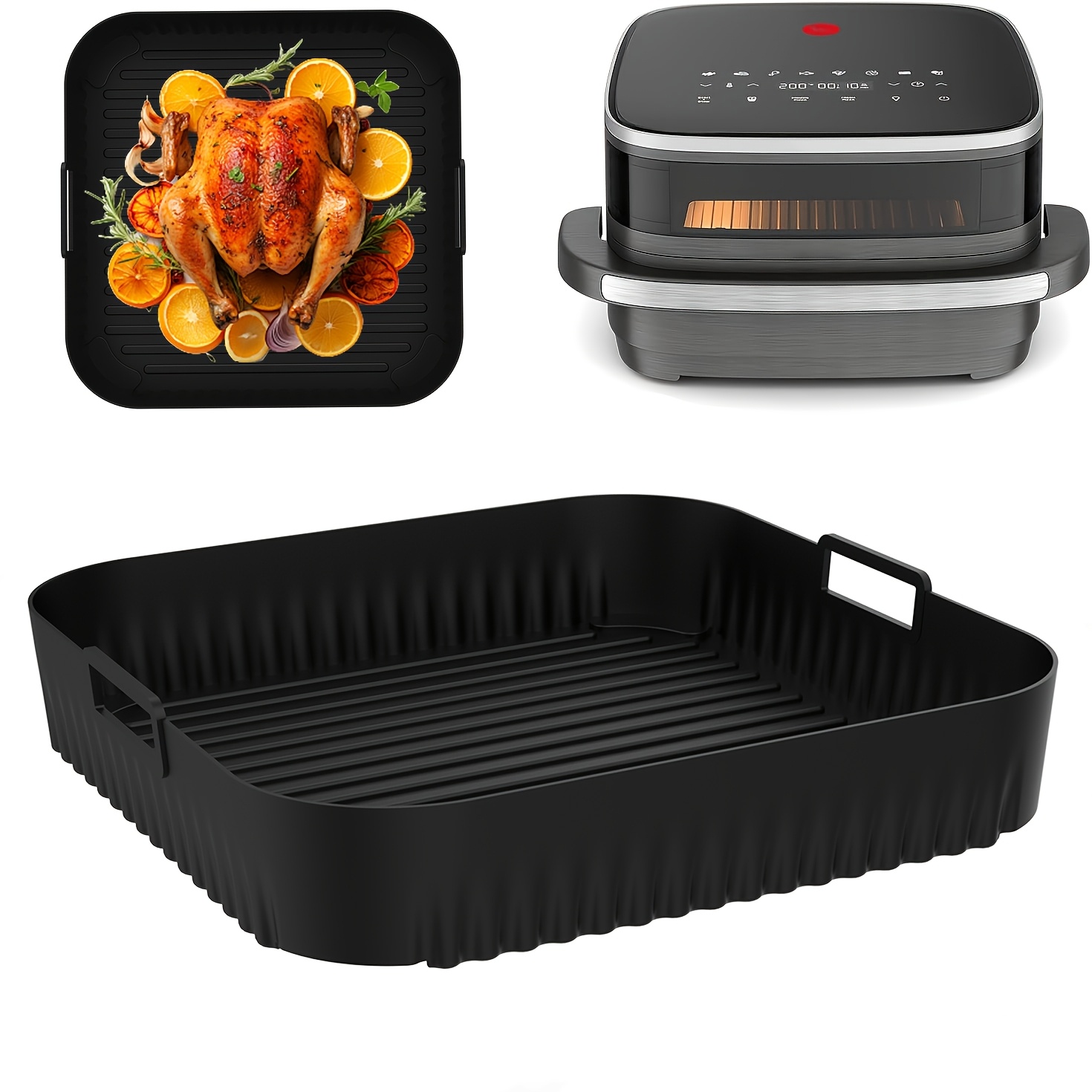 Image of Silicone Air Fryer Mold For Moulinex Easy Fry Xl Surface, 27cm Air Fryer Silicone Mold, Suitable For Tefal Easy Fry Xl Surface, Silicone Tray Air Fryer Container Air Fryer Accessory